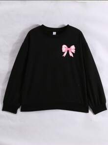 2pcs/Set Tween Girl Leopard&Bow Graphic Sweatshirt And Flares Pants Set,Comfortable & Fashionable Casual Wear Outfit,Back To School Outfits - Black - View 11