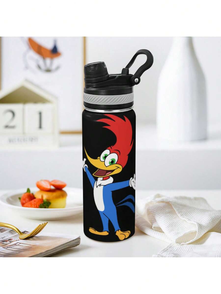 Woody Woodpecker 20oz Insulated Stainless Steel Water Bottle Leakproof Wide Mouth, Ergonomic Grip Fits Cup Holders, Keeps Hot/Cold Travel Car Office Gym Gift For Him Her - 黑色 - 查看 1