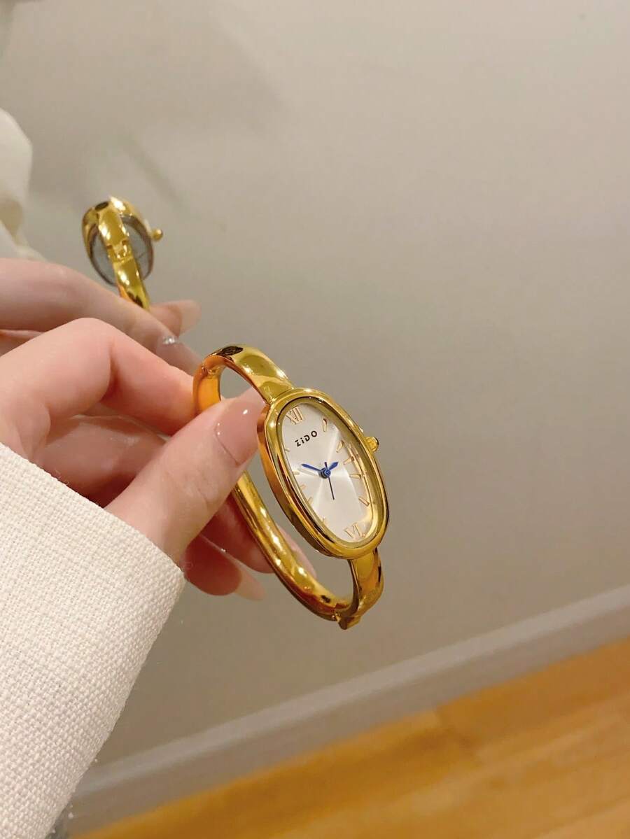 1件复古奢华金/银色小巧女士手镯腕表，时尚简约优雅石英表，适合日常佩戴，生日礼物 - 金色 - 查看 1