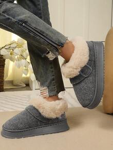 Dép xỏ ngón đế dày ấm áp thời trang thu đông đơn giản màu trơn lót nhung chắp vá cho nữ, thích hợp cho phòng khách, phòng ngủ, văn phòng, Giáng sinh - Màu xám đen - Xem 6