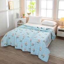 1pcs,Edredón acolchado de verano, estampado floral, ligero y duradero 180*220 - Celeste - Ver 3