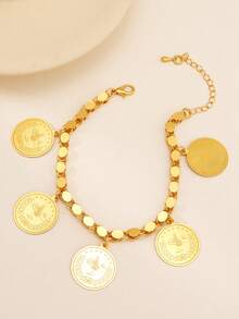 1 pièce Bracelet pièce de monnaie doré à la mode dans un style moyen-oriental pour accessoires de bijoux pour femmes et hommes pour mariage et fête, convenant pour un port quotidien
