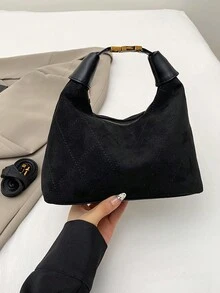 Túi đeo vai xếp ly hình đám mây màu trơn phong cách tối giản sang trọng - màu đen - Xem 5