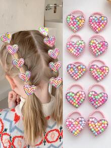 10pcs Cute Cartoon Cherry, Heart, Strawberry, Rabbit, Cat Hair Ties, Pink Hair Scrunchies - Multicolor - View 3