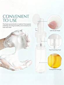 1pc Portable Reusable Transparent Cleansing Mousse Dispenser Bottle With Pump And Silicone Massage Brush Head, Strong Oil Control Gentle Makeup Remover Deep Cleansing Foam Suitable For All Skin Types, Essential Travel Skincare