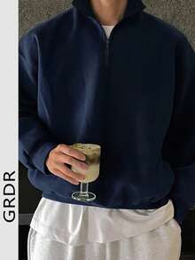 GRDR Men's Casual Stand Collar Sweatshirt | Fashionable | Showcases Style - Navy Blue - View 1