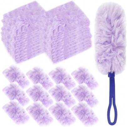 100 Pcs Duster Refills With 1 Handle Purple Heavy Duty Thickened Disposable Replacement Bulk For Office Cleaning