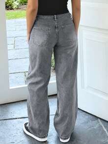 MYOURSA Y2K Low Waist Casual Wide Leg Jeans - Light Grey - View 4