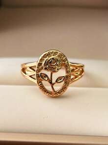 1枚优雅玫瑰花造型镂空椭圆形女士戒指，适合日常佩戴、婚礼、订婚、生日、周年纪念日、情人节、圣诞节等场合的珠宝礼物。 - 金色 - 查看 8