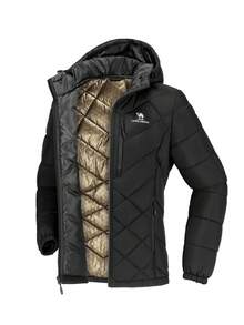 CAMEL CROWN 女士连帽夹克，带热反射衬里，轻便冬季外套，保暖夹克 - 黑色 - 查看 6