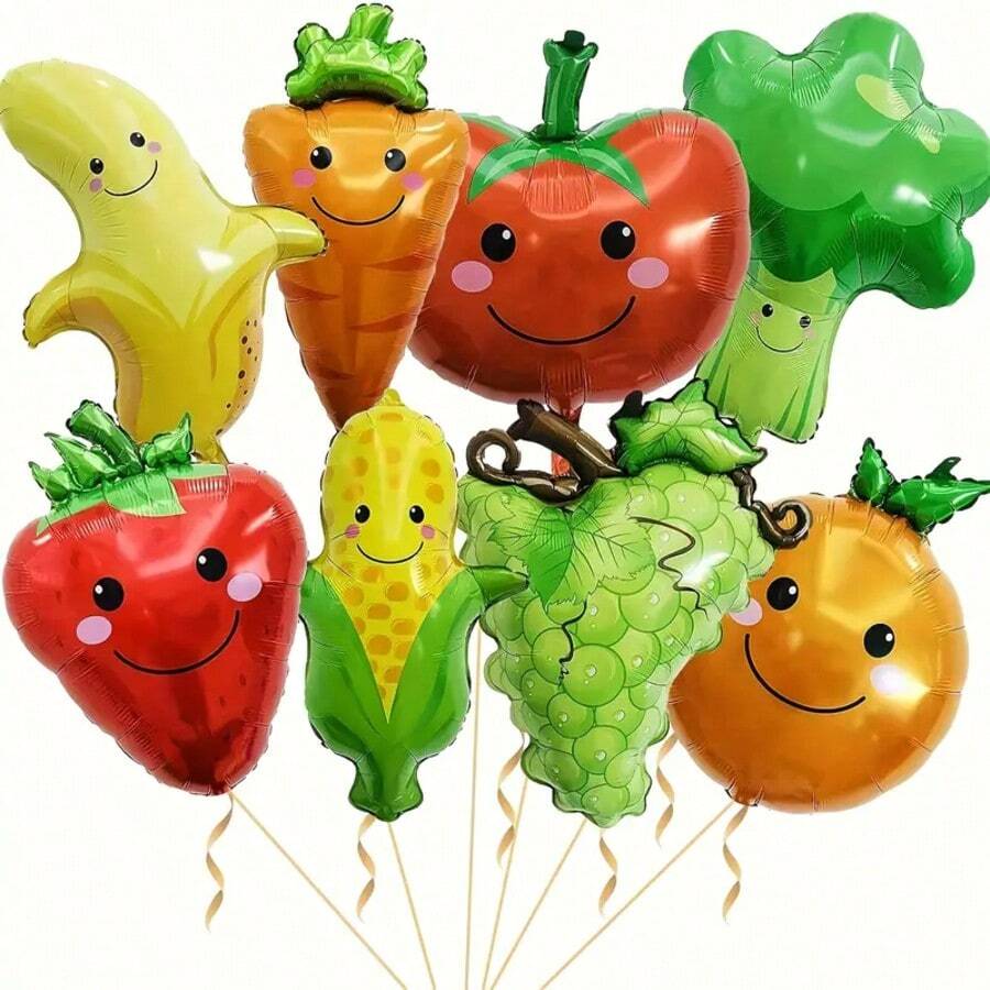 3/4/8Pcs Fruits Vegetables Balloons, Fruit Birthday Party Giant Vegetable Fruits Reusable Helium Balloons, Different Shape Foil Balloons For Party Gathering Birthday Baby Shower.Wedding. Kids Gift - Multicolor - View 1