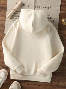 1pc Tween Girl Casual Printed Pullover Sweatshirt, Thermal Lined, Long Sleeve, Autumn/Winter Student Clothing - Apricot - View 3