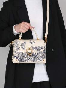 2025 Fashion New Women Bag High Quality Luxury Niche Design High-End Embroidered Leather Small Square Bag White Exquisite Elegant Handbag Shoulder Messenger Bag, Special Lock Design - 白色 - 查看 10