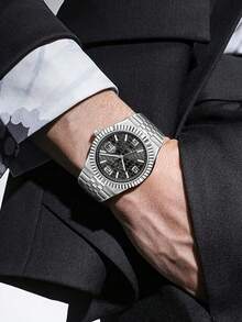 TOMI Men's Quartz Watch With Crown Brooch Ring, Stainless Steel Strap, Honeycomb Dial, Calendar, Suitable For Daily Life, Business Events, Father's Day, Valentine's Day, Christmas, Gift Set - Silver - View 5