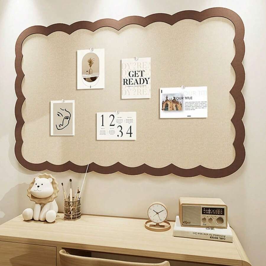 1pc Extra Large Size Wavy Framed Felt Board, Self-Adhesive Felt Wall Panel, (Includes Approx. 35 Colorful Push Pins) For Office, Home, Classroom, Felt Bulletin Board, Self-Stick & Won't Damage Walls, For Posting Notes, Photos, Schedules, Reusable Fabric Photo & Message Display Board, Home Decor Wall Hanging, Suitable For Christmas, Halloween, Valentine's Day, New Year Celebrations - Multicolor - View 1