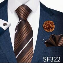 AlanKing 8cm Elegant Dignified Charming Yellow-Brown Striped Necktie 4-Piece Set, Suitable For Business Events, Weddings, Banquets And Parties - Color Mixing - View 2