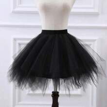 1件装女士朋克哥特风荷叶边网纱半身裙，弹力腰带菱形网纱摇滚迷你裙情人节配饰