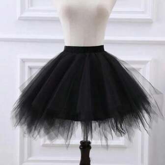 1pc Women's Punk Gothic Style Ruffled Mesh Skirt, Elastic Waist Diamond Net Fabric Rock & Roll Mini Skirt