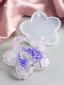 1 pieza Molde de resina epoxi con flor de cerezo de cinco pétalos, moldes de silicona para suministros de arte de resina, accesorios para hacer llaveros, colgantes y manualidades del Día de San Valentín - Blanco - Ver 2