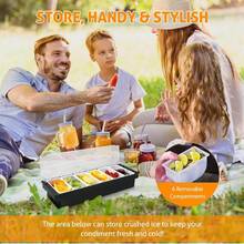 Servidor de Condimentos de 6 Compartimentos, Servidor de Condimentos,Recipiente para Servir Condimentos Enfriado, Contenedor para condimentos con tapa, bandeja para servir frutas, dulces, inmersiones, suministros de bar, restaurante, caja organizadora - Negro - Ver 5