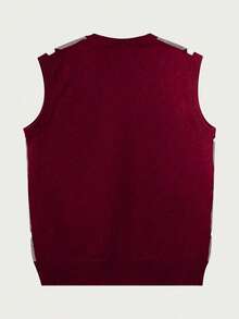 ALTZTAR Men's Knitted Casual Contrast Color Sleeveless Sweater Vest - Burgundy - View 3
