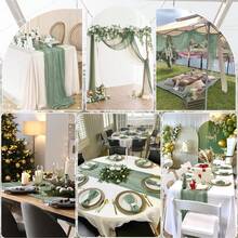 6/1 Set Sage Green Polyester Burlap Table Runner - 3.0M, Machine Made Rustic Boho Style Decor, Suitable For Wedding, Bridal Shower, Birthday, Anniversary, Bachelorette Party - Suitable For Halloween, Christmas, Valentine's Day - Princess Theme, Easy To Use And Reusable - Sage Green - View 8