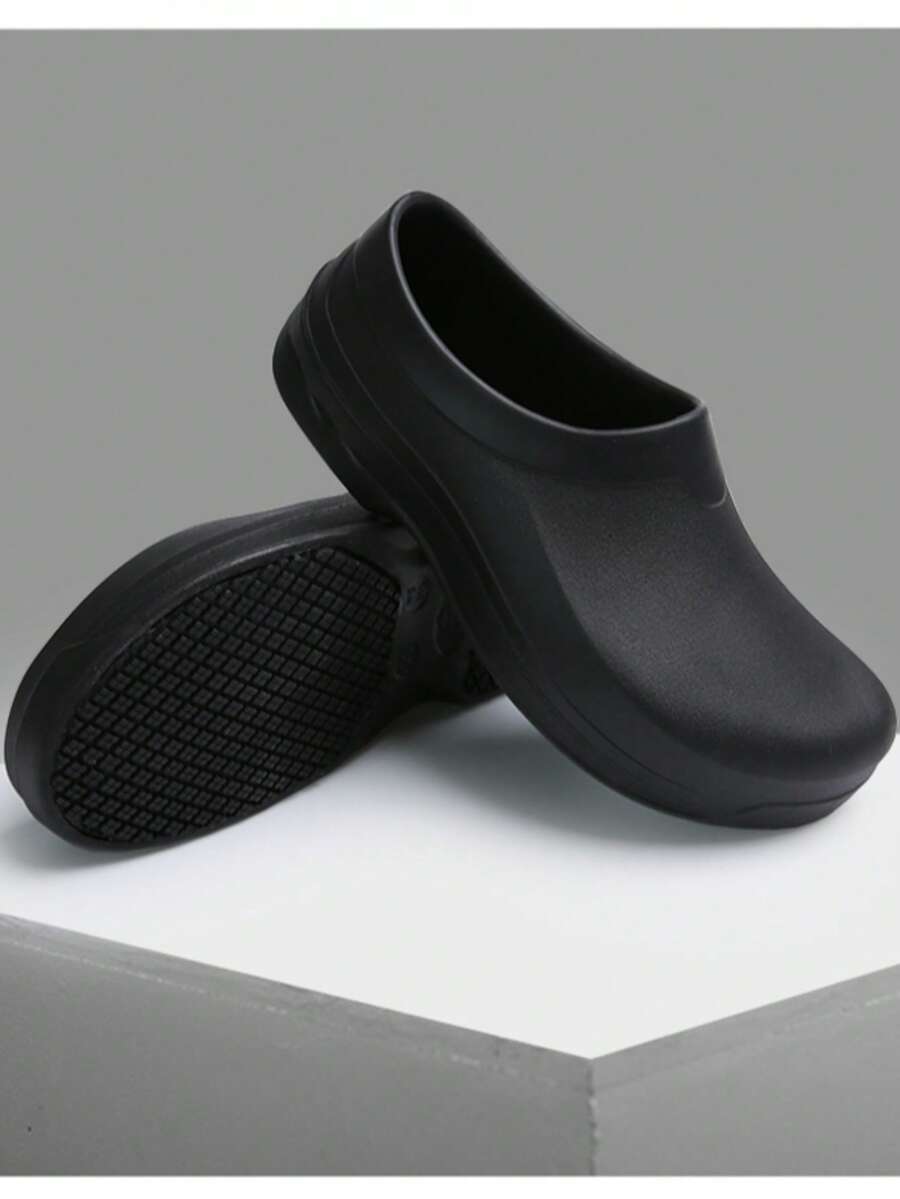 1 Pair Men's Black Casual Slip-On Work Shoes, Suitable For Kitchen, Hospital, Chef, Nursing, Comfortable Work Shoes, Unisex Medical Shoes - Black - View 1