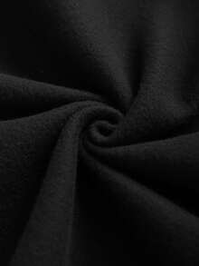 Women's Black Long Sleeve Hooded Pullover Sweatshirt, Graphic Print, Knit Fabric, Regular Length Pullover Sweatshirt