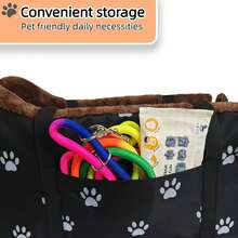 Black Fabric Dog Basket For The Car – Portable Dog Basket With Paw Print Design, Comfortable Armrest And Headrest For Small To Medium-Sized Dogs, Transport Box For The Vehicle Interior, Car Pet Carrier | Cozy Dog Basket | Fabric Dog Bed, Car Pet Carrier - màu đen - Xem 7