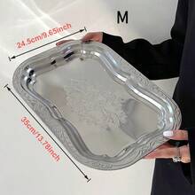 1 Khay đựng đồ trang sức bằng thép không gỉ hình hoa - Thiết kế cổ điển thanh lịch cho bữa tối trong nhà/ngoài trời, cắm trại, dã ngoại & tiệc tùng - Bộ đồ ăn thanh lịch đựng trái cây, món khai vị, món tráng miệng, khay đựng cá để trang trí - Bạc - Xem 14