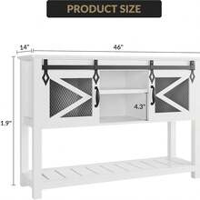 Barn-Style Sliding Door Entryway Table - Rustic Industrial, 46 Inches With Storage, Open Shelf And 2 Cabinets | Sofa, Hallway, Console - White - View 6