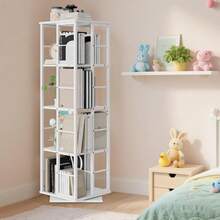 4-Tier Rotating Bookshelf, 360° Rotating Tower, Freestanding Book Storage Rack With Rails For Living Room, Bedroom, Study Apartment - White - View 1