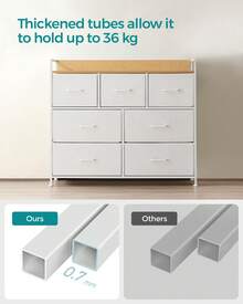 Chest Of Drawers, Bedroom Cabinet, 7 Fabric Drawers With Handles, Metal Frame, Cloud White And Oak Beige - White - View 4