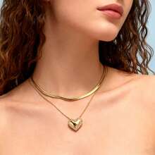 Set Of 2 Elegant Necklaces For Women, Necklace With Heart-Shaped Pendant And Sparkling Snake Bone Chain. - Vàng - Xem 1