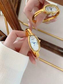 1件复古奢华金/银色小巧女士手镯腕表，时尚简约优雅石英表，适合日常佩戴，生日礼物 - 金色 - 查看 2