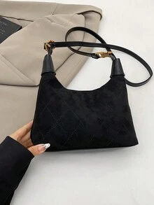 Túi đeo vai xếp ly hình đám mây màu trơn phong cách tối giản sang trọng - màu đen - Xem 4