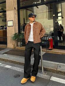 男士时尚休闲街头风牛仔夹克，百搭青年街头学院风夹克 - 駝色 - 查看 3