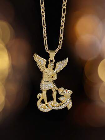 1件装时尚大天使米迦勒吊坠项链 - 不锈钢材质 - 男女皆宜 - 适合宴会、派对和特殊场合 - 送给朋友和爱人的理想礼物