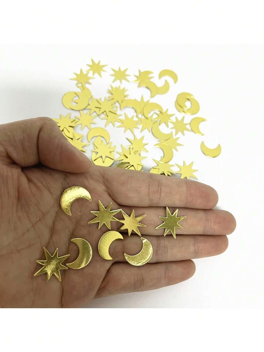 100片月亮和星星形状的派对纸屑，纸质桌面装饰品，适用于各种场合，例如婚礼、生日、周年纪念日、单身派对、伊斯兰节日（斋月、宰牲节）、圣诞节、万圣节、感恩节、新年、父亲节和母亲节。 - 彩色 - 查看 1