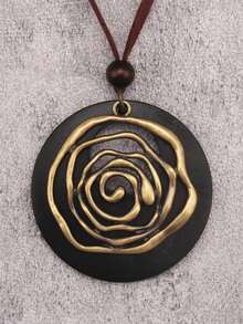 时尚百搭螺旋太阳形合金吊坠长项链，波西米亚风串珠圆盘颈链，男友/情侣礼物，日常佩戴 - 串珠 - 查看 14