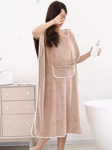 1pc Women's Sleeveless Bath Wrap Robe Summer Wedding Home Bathroom Decor Back To School - Coffee Brown - View 9