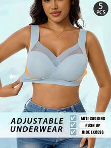 5pcs Seamless Wireless Bras For Women Removable Padding For Shape, Adjustable Wide Bands & Back Closure Friendly For Big Busts, Cool-Touch, Underwear Women Silky, Lightweight - Nhiều màu - Xem 7