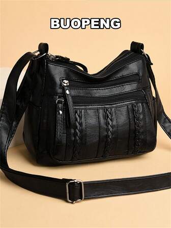 Braided Detail Zip Front Hobo Bag