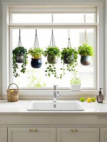 1 Peça Adesivo de Janela com Planta em Vaso Verde Pendurada, Adesivo de Janela com Planta Verde Tropical, Adesivo de Parede Removível com Cenário de Vaso de Cacto e Borboleta, Adesivo Decorativo Autocolante, Adequado para Decoração de Parede do Quarto, Sala de Estar, Escritório, Cozinha, Decoração Doméstica - Multicolorido - Visão 4
