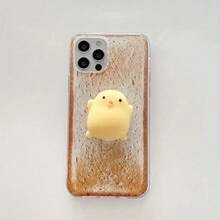 1pc Squishy Soft Plush Little Yellow Chick, Peach Shaped Phone Holder, Foldable Slouchy Phone Stand