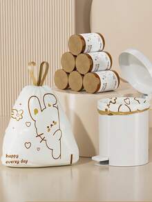 100 Tear Free Pull Rope Polyethylene Garbage Bags With Lucky Rabbit/Peeping Rabbit/Capybara Patterns, Thick And Leak Proof Multifunctional Garbage Bags, Suitable For Recyclables, Bathrooms, Food And Pet Waste, Odorless, Suitable For Home, Office And School Use - Multicolor - View 3