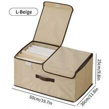 1pc Foldable Linen Fabric Storage Box With Lid, Large Capacity Clothes Organizer - Multicolor - View 15