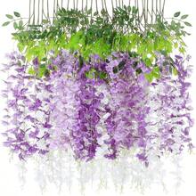 12 Pack Of Artificial Wisteria Vine Wreath, Wisteria Wreath, Wedding Garden Decor, Wedding Decor, Bridal Bouquet, Artificial Flowers Decoration. (16 Colors) - Mixed White purple - 查看 1
