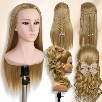 Cabeza de maniquí con hombros, cabello humano y sintético para práctica de trenzado, entrenamiento de peinado, cabeza de muñeca para peluquería (Color 27#)