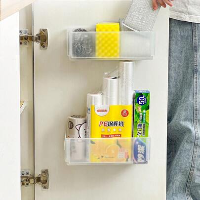 1/2/4 Stücke Schrank Falt-Aufbewahrungsregal, wandmontierter ungelochter faltbarer Kunststoff-Aufbewahrungskasten, multifunktionale Gewürz-Flaschen-Frischhaltefolie-Aufbewahrungsregal, Spülschwammhalter, platzsparend, Küchenhelfer, Haushaltsorganisation Aufbewahrung